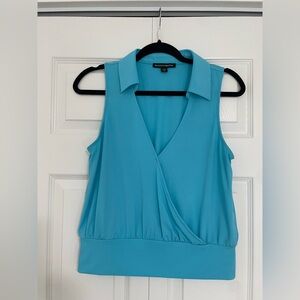 Boston Proper Blue Sleeveless Wrap Top